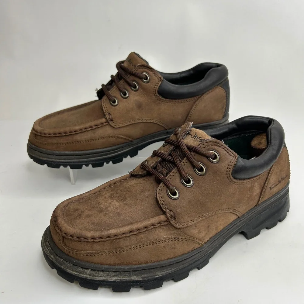VTG Thom McAn Mens Brown Leather Moc Toe Lug Sole Shoes 8EEE 8W 6507/1000